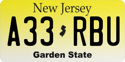 NJ license plate A33RBU