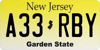 NJ license plate A33RBY