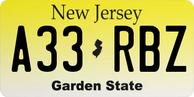 NJ license plate A33RBZ