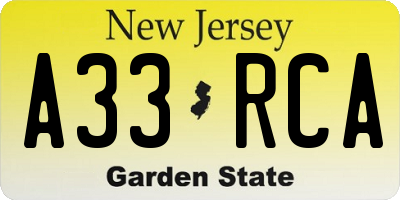 NJ license plate A33RCA