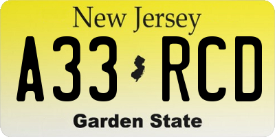NJ license plate A33RCD