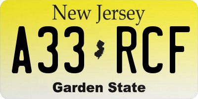 NJ license plate A33RCF