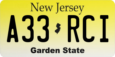NJ license plate A33RCI