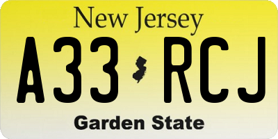 NJ license plate A33RCJ