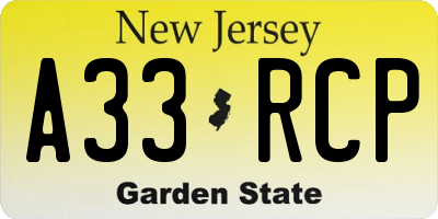 NJ license plate A33RCP