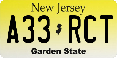 NJ license plate A33RCT