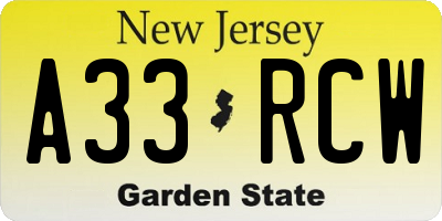NJ license plate A33RCW
