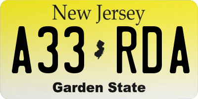 NJ license plate A33RDA