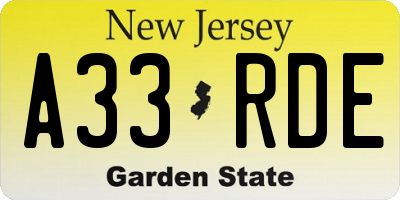NJ license plate A33RDE