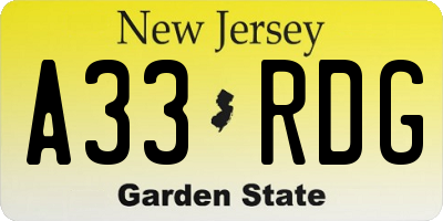 NJ license plate A33RDG