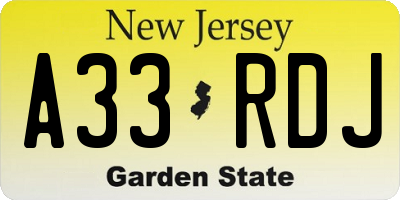 NJ license plate A33RDJ