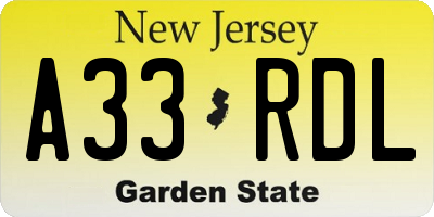 NJ license plate A33RDL