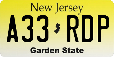 NJ license plate A33RDP