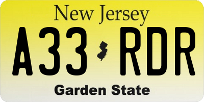 NJ license plate A33RDR