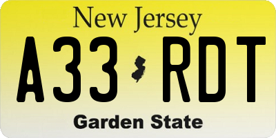 NJ license plate A33RDT