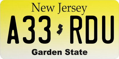 NJ license plate A33RDU