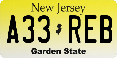 NJ license plate A33REB