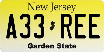 NJ license plate A33REE