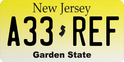 NJ license plate A33REF