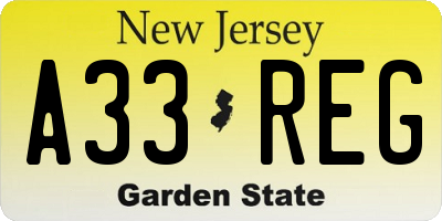 NJ license plate A33REG