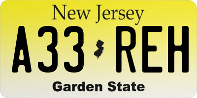 NJ license plate A33REH