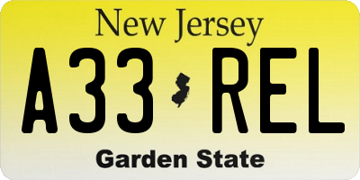 NJ license plate A33REL