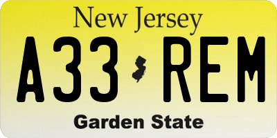 NJ license plate A33REM