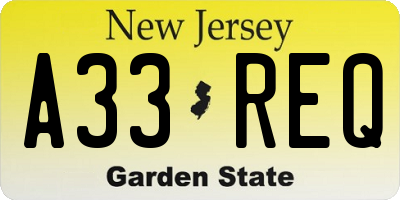 NJ license plate A33REQ