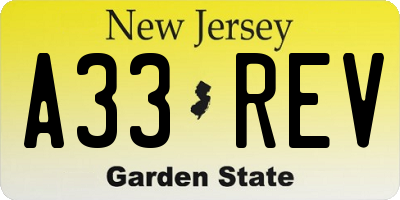 NJ license plate A33REV