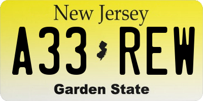 NJ license plate A33REW