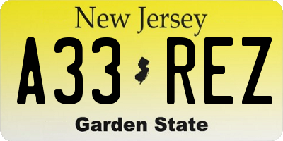 NJ license plate A33REZ
