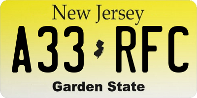 NJ license plate A33RFC