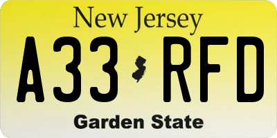 NJ license plate A33RFD
