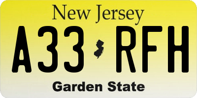 NJ license plate A33RFH