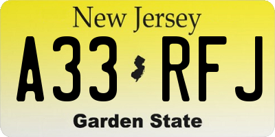 NJ license plate A33RFJ