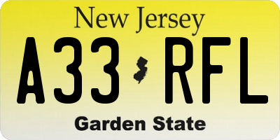 NJ license plate A33RFL