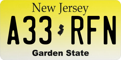 NJ license plate A33RFN