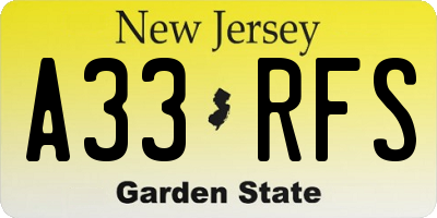 NJ license plate A33RFS