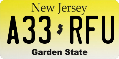 NJ license plate A33RFU