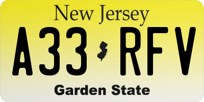 NJ license plate A33RFV