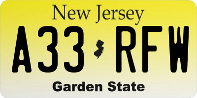 NJ license plate A33RFW