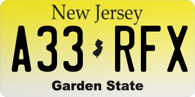 NJ license plate A33RFX