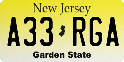 NJ license plate A33RGA