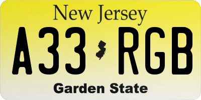 NJ license plate A33RGB