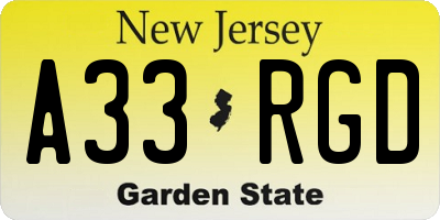 NJ license plate A33RGD