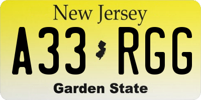 NJ license plate A33RGG
