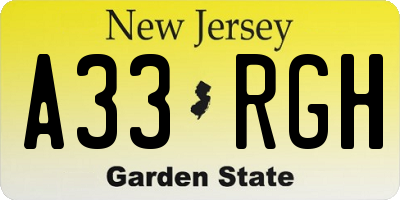 NJ license plate A33RGH