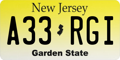 NJ license plate A33RGI