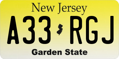 NJ license plate A33RGJ