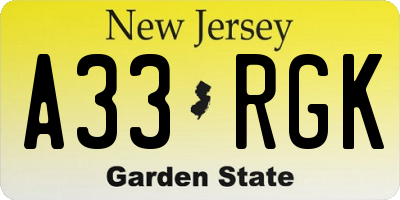 NJ license plate A33RGK